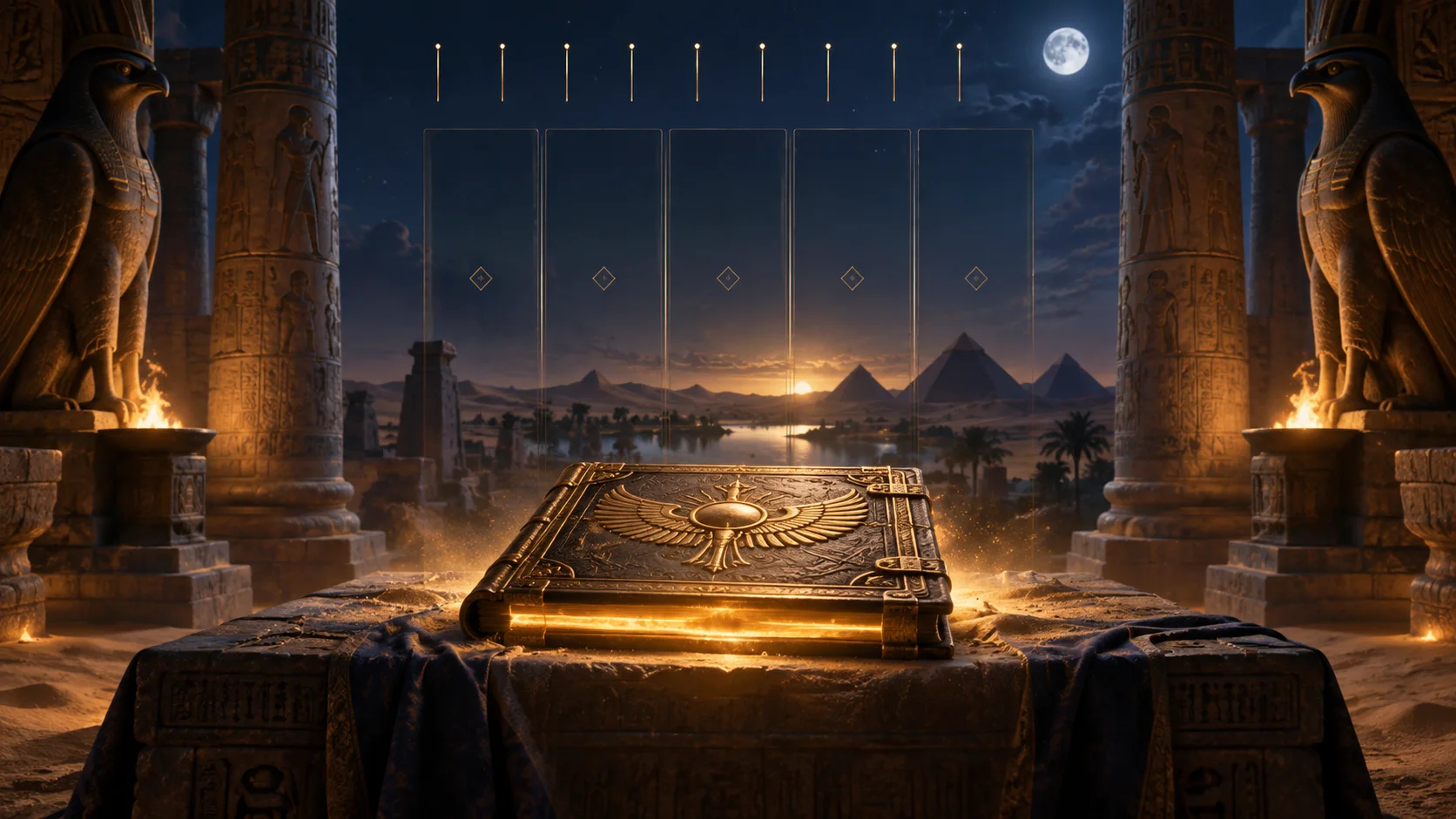 Original editorial illustration for Book of Ra deluxe mechanics; no game screenshot